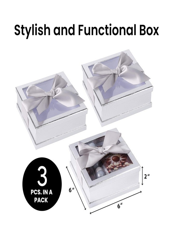 Hammont Clear Boxes for Gifts - Premium Clear Gift Box - Clear Cake Box - Gift Box with Window for Treats, Cupcakes & Baked Goods | 6"x6"x2" (Silver) - Image 2